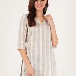 Brownverse Women Striped Thread Work Dobby Kurta-picture-34