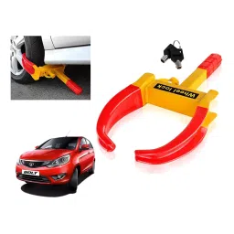 Auto Pearl Claw Type Adjustable Anti Theft Yellow, Red Wheel Clamp Lock for Tata Bolt Quadrajet XT-19