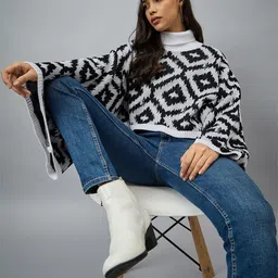 Club York Women Self Design Turtle Neck Casual Poncho Sweaters-28