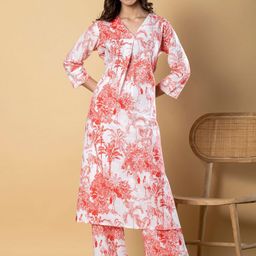 Readiprint Floral Printed V-Neck Pleated Pure Cotton A-Line Kurta With Palazzos-picture-52