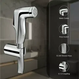 RN ABS Chrome Finish Health Faucet Set with 1.3 m Connecting Pipe Length, 5360 image 2