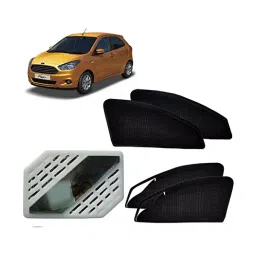 Auto Pearl Car Zipper Magnetic Sun Shades (Set of 4 Pcs) with Free Car Air Freshener for Figo 2015-36