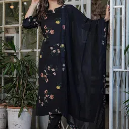CaniBani Women Floral Printed Straight Kurta With Trousers & Dupatta-picture-48