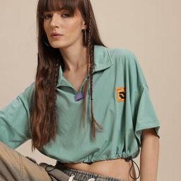 The Roadster Life Co. Polo Collar Boxy Crop T-shirt with Toggle Hem-image-55