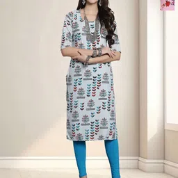 HERE&NOW Selection Of 2 Floral Printed Round Neck Straight Kurtas-image-89