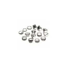 TheVineGirl Women Oxidised 15 Pieces Vintage Floral Designs Ring Set-picture-20