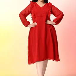 PrettyPlus by Desinoor.com Plus Size V-Neck Cuffed Sleeves Wrap Midi Dress image 1