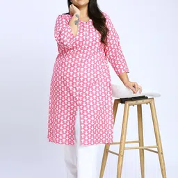 Sizeupp Women Plus Size Ethnic Motifs Printed Festive Cotton Straight Kurtas-image-95
