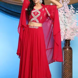 DIVASTRI Women Red Georgette Kurta Sets-picture-40
