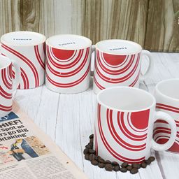 Femora Red & White 6 Pieces Printed Ceramic Glossy Cups 180 ml each image 3