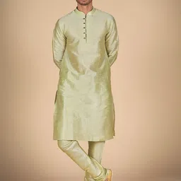 Dulha Ghar Mandarin Collar Jacquard Raw Silk Kurta With Pyjamas-image-91