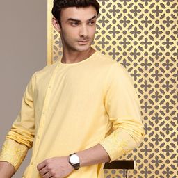 House of Pataudi Men Pure Cotton Jashn Kurta with Trousers-49