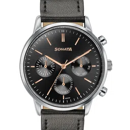 Sonata Men Dial & Leather Straps Analogue Watch 77139SL03-30