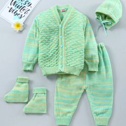Babyhug Full Sleeves Sweater Set - Green-image-123