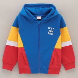 Babyhug Full Sleeves Hooded Cut & Sew Colour Block Sweatjacket with Print - Blue-picture-31