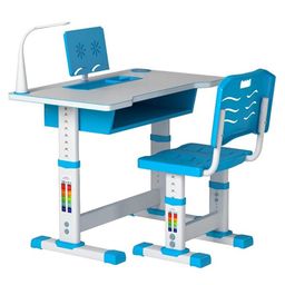 Syga Kids Height Adjustable Desk and Chair Set Study with LED Lamp and Book Drawer - Blue-12