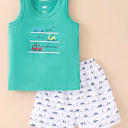 Simply Sinker Sleeveless Innerwear Sets Cars Print - Green-picture-19