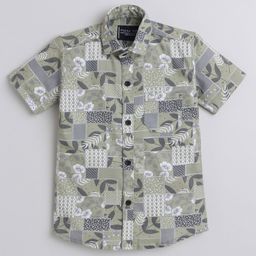 Polka Tots Half Sleeve Floral Printed Shirt - Pista Green-picture-45