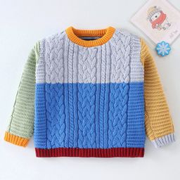 ToffyHouse Full Sleeves Sweater With Cable Knit Design - Blue & Grey-image-81
