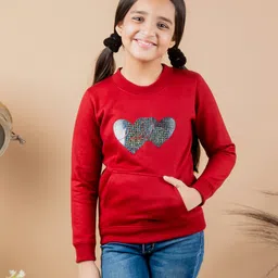 Kids Cave Full Sleeves Heart Design Placement Printed Sweatshirt - Red-picture-7