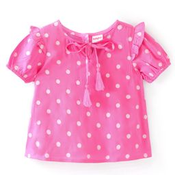 Babyhug Rayon Woven Half Sleeves Polka Dots & Frill Detailing Top - Pink-image-53