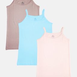 Kiddopanti Pack Of 3 Sleeveless Solid Camisoles - Lilac Aqua Green & Baby Pink-image-98