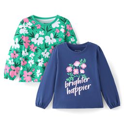 Honeyhap Premium 100% Cotton Full Sleeves Tops With Floral & Text Print Pack of 2- Green & Blue-picture-18