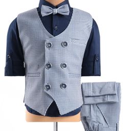 Robo Fry Lycra Knitted Full Sleeves Solid Colour 3 Piece Party Suit with Bow & Texture Design - Blue-image-96