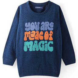 Honeyhap Knitted Full Sleeves Pullover Sweater With Text Design - Navy Blue-image-71