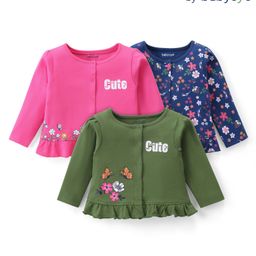 Babyoye Eco Conscious 100% Cotton Knit Full Sleeves Set of Vests Floral Print - Pink Navy & Green-image-74
