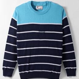Smarty Boys 100% Cotton Knitted Full Sleeves Pullover Striped Sweater - Blue-image-101