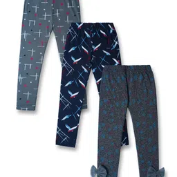 Nino Togs Pack Of 3 Cotton Lycra Abstract Printed Full Length Stretchable Leggings - Multi Colour-picture-5