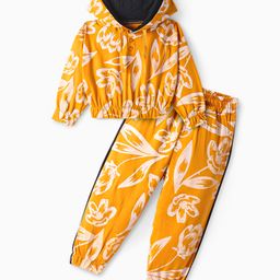 Ollington St. 100% Cotton Winterwear Co-Ord Set Printed Full Sleeves Hooded Sweatshirt & Joggers with Floral Print - Orange-image-91