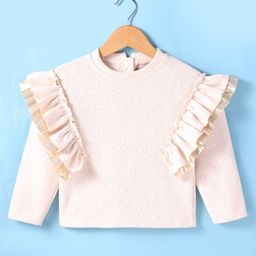 Little Kangaroos Fleece Knit Full Sleeves Solid Colour Sweatshirt With Frill Detailing - Light Pink-image-66