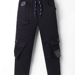 Olio Kids Cotton Woven Full Length Trousers with Text Print - Black-image-99