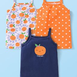 Babyhug 100% Cotton Knit Singlet Sleeves Tangerine & Polka Dots Printed Slips Pack of 3 - Orange & Navy Blue-image-82