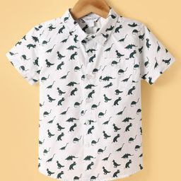 Mark & Mia Cotton Half Sleeves Shirt with Dino Print Shirt - White-image-4