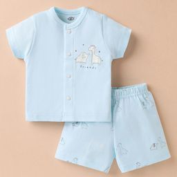 Zero Sinker Knit Half Sleeves Shorts Night Suit With Animal & Friends Text Print - Light Blue-image-88