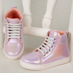 Toothless Metallic Designed Lace Up Boots - Pink-image-46