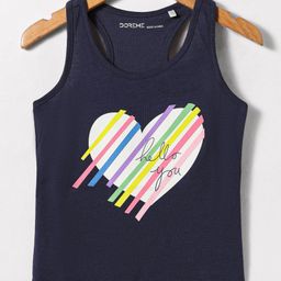 Doreme Single Jersey Knit Sleeveless Tank T-Shirt with Hello You Text Print - Navy Blue-picture-21
