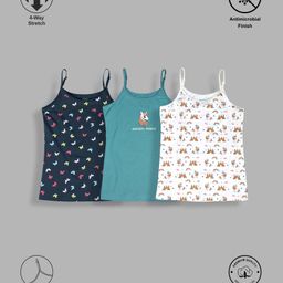 TRESNOVA Cotton Lycra Pack Of 3 Anti Microbial Finish & Advanced Ergonomic Armhole Technology Sleeveless Unicorn & Butterfly Printed Camisoles - Navy Blue & White-picture-15