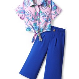 Ollington St. Woven Half Sleeves Floral Printed Front Open Top & Trouser Set - Multicolor-image-2