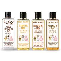 Coco Crush Cold Pressed Almond, Virgin Coconut, Sesame & Mustard Oil Combo - 800ml (4*200ml)-38