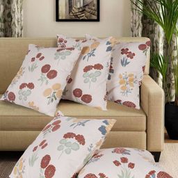 Sangria Cream 5 Pieces Floral Printed Square Cushion Covers-picture-35