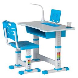Syga Kids Height Adjustable Desk and Chair Set Study with LED Lamp and Book Drawer - Blue image 2
