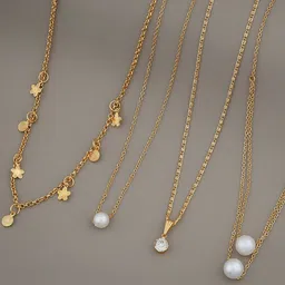 BHUMI09 Set Of 4 Gold-Plated Artificial Stones Studded And Beaded Minimal Chains image 2