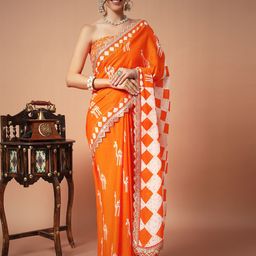 Anouk Woven Design Block Print Embellished Pure Cotton Saree-11