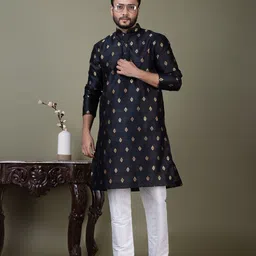 DEVOILER Men Ethnic Motifs Embroidered Thread Work Jacquard Kurta-picture-56