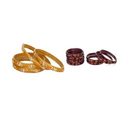 Somil Elegant Combo Glass Bangle Set | Handmade Traditional Chudi For Women | Perfect For Daily & Occasion Use, Combo of 2 Set, Yellow, Maroon-image-83