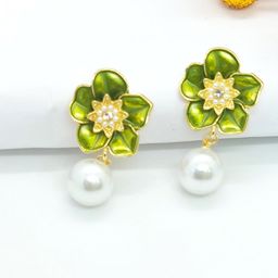 AVANT-GARDE PARIS Gold Plated Artificial Stones Studded & Beaded Floral Drop Earrings-28